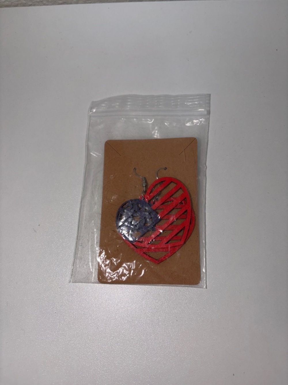 Red & Navy Heart Dangle Earrings 4th of July - Picture 2 of 4